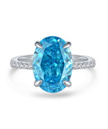 925 Silver Oval Sapphire CZ Diamond Ring - $68.47 CAD