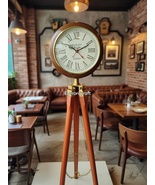Vintage Wooden Tripod Floor Clock - Industrial Nautical Studio Stand Clock  - $189.00