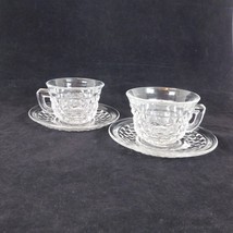 Lot of 4 Fostoria American Clear 2 Flared Punch Cups Saucers Cube Motif Vintage - £9.16 GBP