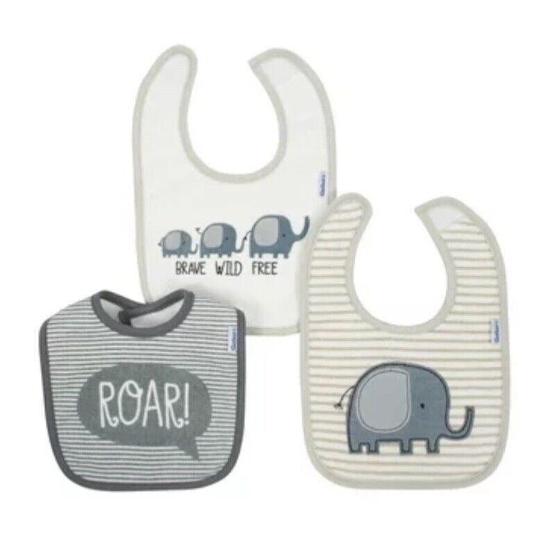 Primary image for Gerber Baby Boy 100% Organic Cotton Bibs, Qty 3, Elephants