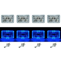 4X6&quot; Blue LED Halo Angel Eye Halogen Headlights Headlamp Bulbs Crystal Clear Set - £112.68 GBP