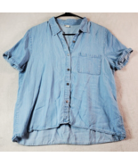 paper Crane Shirt Womens Size 2 Blue 100% Tencel Short Sleeve Collar But... - $34.32 CAD