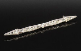 925 Silver - Vintage Victorian Cubic Zirconia Pointed Linear Brooch Pin ... - $39.77