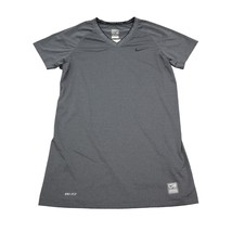 Nike Pro Shirt Womens M Gray Plain Dri Fit V Neck Short Sleeve Pullover Tee - $15.72