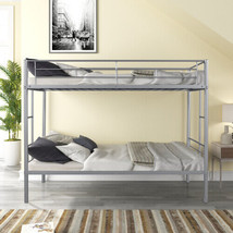 Metal Twin over Twin Bunk Bed/ Heavy-duty Sturdy Metal/ Noise Reduced - Silver - £184.61 GBP
