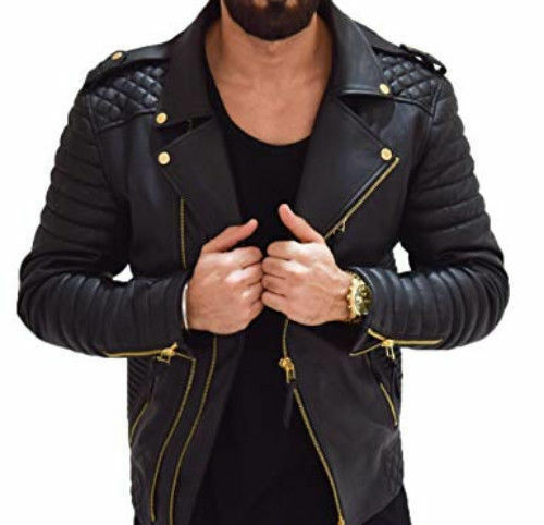 Men's Real Lambskin Leather Jacket Biker Motorcycle Style Slim Fit Coat Black DD - £55.26 GBP - £82.89 GBP
