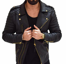 Men&#39;s Real Lambskin Leather Jacket Biker Motorcycle Style Slim Fit Coat ... - $69.29+