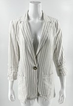 H By Halston Blazer Size S White Tan Metallic Stripe Linen Blend Loose Fit - £23.36 GBP
