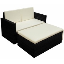 2 Piece Garden Lounge Set with Cushions Poly Rattan Black - £142.75 GBP