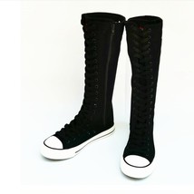 new fashion 3Colors women&#39;s canvas boots lace zipper knee high boots boots flat  - £67.60 GBP