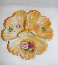 Vintage Lefton China Divided Candy Tray W Handle Pink Roses Hand-Painted... - $29.69