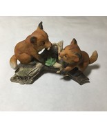 Homco Foxes Vintage Masterpiece Porcelain 1981 With Wooden Stand - £15.71 GBP