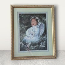 Black African American Child Angel With Kitten 18&quot;X22&quot; Print Framed Matt... - £14.38 GBP