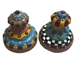 Cookie Stamp Press Terra Cotta Stoneware Hand-Painted Flowers Set Of 2 - $20.20