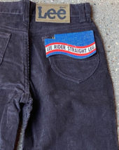 Lee Corduroy Black Pants 14 Slim New Old stock 26&quot; x 29&quot; Vintage 1970s - £26.48 GBP