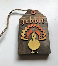 Gobble Turkey Wooden Tag Tiered Tray  Decor - £11.93 GBP