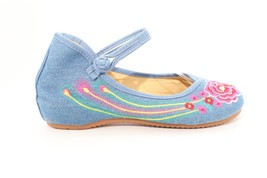 Cinak Cute Embroidered Mary Jane Textile Denim Comfort Blue Size 38($) - £38.83 GBP