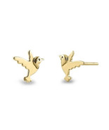 Tiny 14k Yellow Gold studs Hypoallergenic studs Dove Earrings Humming bi... - £46.22 GBP