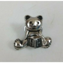 Vintage Silver Pewter Teddy Bear With Block Lapel Hat Pin - £4.19 GBP