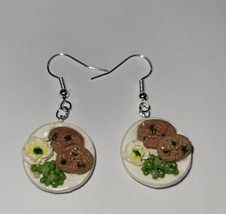 Meatloaf Plate Earrings Silver Wire Mashed Potatoes Charm Dinner - £6.35 GBP