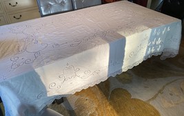 Vtg Antique~Filet Lace~Cutwork White Linen Tablecloth~106&quot; x 72&quot; LARGE R... - $237.60