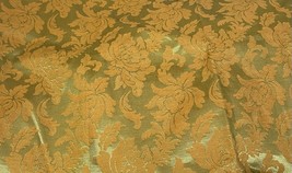 Golden Green Satin Flower Brocade Fabric Damask Jacquard Upholstery Fabric 35x36 - £23.73 GBP
