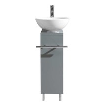 Small Elegant Light Gray Finish Stand Pedestal Bathroom Vanity Ceramic Sink Set - £230.09 GBP