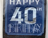 Amscan Happy 40th Birthday Beverage Paper Napkins 16 Pieces Blue Party D... - $6.25