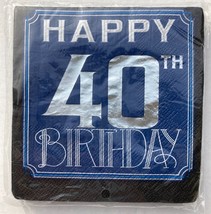 Amscan Happy 40th Birthday Beverage Paper Napkins 16 Pieces Blue Party Decor - $6.25