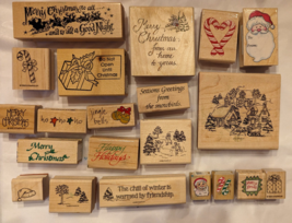 Lot 21 Mounted Rubber Stamps Mixed Holiday Merry Christmas Santa Winter ... - $33.85