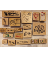 Lot 21 Mounted Rubber Stamps Mixed Holiday Merry Christmas Santa Winter ... - £26.62 GBP