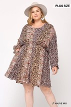 Women&#39;s Plus Size Light Mauve Print Mixed Dolman Sleeve Dress(1XL) - £32.60 GBP