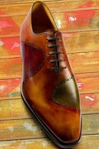 Genuine Leather Men&#39;s Handmade Multi color patina hand finish oxford shoes - $236.76