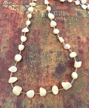 VTG Mother of Pearl Chunky Nugget Shell Beige Natural Seed Bead Necklace 44&quot; - £19.11 GBP