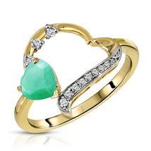 14K Solid Gold Ring With Natural Diamonds &amp; Heart Emerald - £848.63 GBP