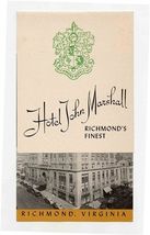 Hotel John Marshall Brochure Richmond Virginia 1940's - $11.88