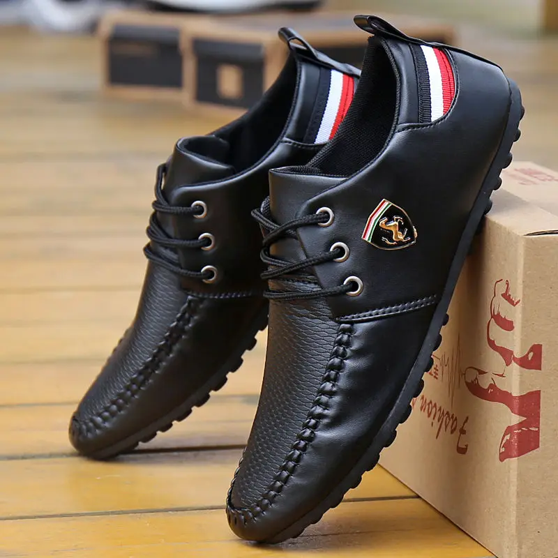  solid color non slip men driving shoes spring autumn new leather breathable men s peas thumb200