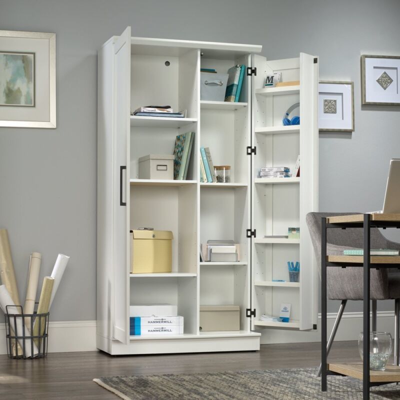 Tall Storage Cabinet w/ Door Shelves Wood Office Kitchen Pantry Organizer White - $295.73 - $470.05