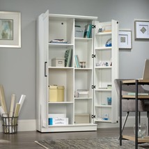 Tall Storage Cabinet w/ Door Shelves Wood Office Kitchen Pantry Organize... - $295.73+