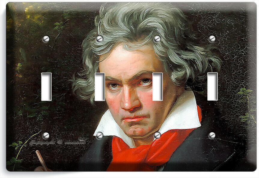 LUDWIG VAN BEETHOVEN PORTRAIT LIGHT SWITCH 4 GANG PLATES MUSIC STUDIO ROOM DECOR