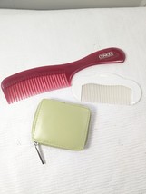 Vintage Clinique set red/pink &amp; white combs &amp; Green brush Mirror purse mini zip - $21.00