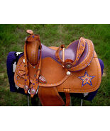 15&quot; Horse Western Barrel Show Pleasure LEATHER SADDLE Bridle Purple 50220 - €421,95 EUR