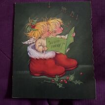 2 Sweet Angel Kids Singing Hearts Out in Santa Boots VTG Christmas Greet... - €4,49 EUR