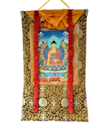 HAND PAINTED SHAKYAMUNI GAUTAMA BUDDHA TIBETAN THANGKA PAINTING WITH SIL... - $212.84 CAD