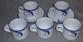 7 pc Dansk Flora BAYBERRY BLUE PATTERN Five Cups w/Two Saucers MADE IN J... - £23.25 GBP
