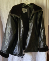 Women Basic Editions Jacket Size Small Polyvinyl Outer Shell Furry Colla... - $14.99