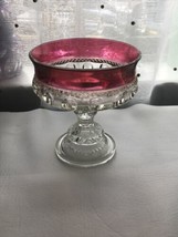 Vintage Kings Crown Ruby Flash Thumbprint Pedestal Open Candy Dish Bowl 5” - £7.49 GBP