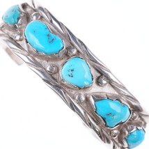 6.5&quot; Vintage Zuni carved turquoise silver bracelet - £310.85 GBP