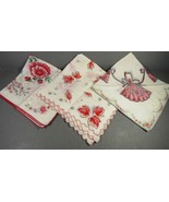 VINTAGE Hankies Pink &amp; White Floral &amp; Fan 11-12.5&quot; Square Scallop Ultra ... - £10.04 GBP