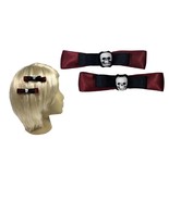 Pair SKULL BEAD Barrettes Clips Burgundy & Black Ribbon - Halloween Gothic Punk - $9.99